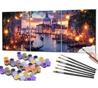 Bougimal Dipingi con i Numeri per Adulti, Immagini da dipingere per Adulti, con Pennello e Colori acrilici, Trittico, Luci della giungla, 3 pezzi, 40x50cm(Senza Telaio)