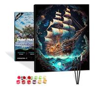 Bougimal - Kit per Dipingere con i Numeri, Paesaggio per Adulti con Cornice Inclusa Pennelli e Colori Acrilici - 40 x 50 cm, Onde del Lago Barca a Vela 2
