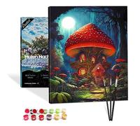 Bougimal Painting By Numbers adulti paesaggio con cornice con pennelli e colori acrilici - 40 x 50 cm, Casa dei funghi fantasia