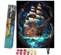 Bougimal Painting By Numbers adults paesaggio senza telaio con pennelli e colori acrilici - 40 x 50 cm, Barca a vela a onde 2