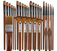 Bougimal Pennelli per Dipingere, 32 Set Pennelli Pittura Professionali con Rotondi, Quadrati, Punta Piatta, Ventaglio, Dettagli Pennello Pittura per Acquerello/Olio/Acrilico, Marrone Rossastro