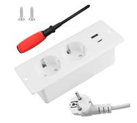 BouGPeng Presa da Tavolo da Incasso Con USB e Tipo C PD 20W - Presa a Scomparsa 2 Prese di Corrente Con Cavo da 1,5 m per Scrivania, Cucina, Ufficio - Bianco