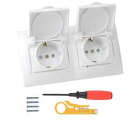 BouGPeng Prese da Incasso Doppia Presa di Corrente 16 A 250 V All-in-One con Coperchio Telaio y Copertura Prese a Muro Base a Spina Schuko da Incasso per Ambienti umidi e Esterni Bagno Cucina-Bianco