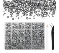 Bouiexye 13000 perline grigio argento con retro piatto, 2/3/4/5/6/8/10 mm, semicircolari per fai da te, fai da te, nail art, scarpe, ecc