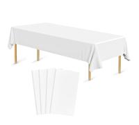 Bouiexye 4 Stück Einweg Tischdecken 137 x 274 cm Tischdecke aus Kunststoff Weiß Rechteckige Tischabdeckung Gartentischdecke für Gastronomie Party Hochzeiten Grillen Picknick