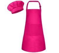 Bouiexye Grembiule e cappello da cuoco per bambini, set di grembiule regolabile per bambini, grembiule da cucina, grembiule da cucina, grembiule per fai da te, con 2 tasche per dipingere, cottura