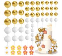 Bouiexye Set di 61 decorazioni per torta in stile boho, palline decorative, mini palloncini, fiore di margherita retrò hippie, acrilico, per torte di compleanno, matrimonio, arcobaleno, baby shower