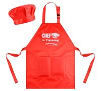 Bouiexye Set di grembiule e cappello da chef per bambini, regolabile, con 2 grandi tasche, per ragazze e ragazzi, per cucinare, cuocere al forno, dipingere, regalo, Rosso, L