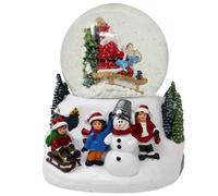 Boule de neige Carillon Babbo Natale con bimbo su slitta 10cm