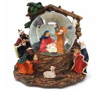 Boule de Neige Carillon Natività con Re Magi e capanna 15x17x13 cm