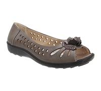 Boulevard - Ballerine da donna in finta pelle, nere con suola nera e punta aperta, DAYNA, Nero (Peltro con suola nera.), 39 EU