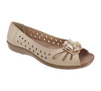 Boulevard DAYNA - Ballerine da donna in finta pelle con fiore e punta aperta, colore nero con suola nera, Beige, 41 EU