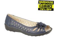 Boulevard Mia Flower Scarpe Donna Casual Smart Flats Navy, Punta Aperta A Fiori