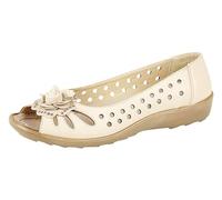 Boulevard Scarpe estive da donna larghe foderate in pelle, aperte sul davanti, con fiore, Beige, 38 EU