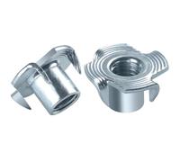 BOUMVID Dadi a T M4 x 8 mm, 50 Pezzi Filettato Dadi a Griffe Dadi con 4 Griffe Legno Inserti, Acciaio Zincato T Dado per il Fissaggio di Parti di Mobili Dado con Griffe da Manicotti