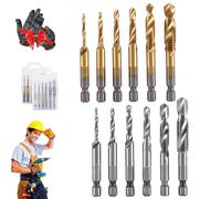 Boundbreed/Beneficiak 3 in 1 Spiral Tap Hex Shank Drill Bit Set, Metric Combination Threading Tools Kit, 1/4" Hex Shank 3 Functions in 1, Professional Thread Tap Drills Bit Tools Kit (Silver +Gold)