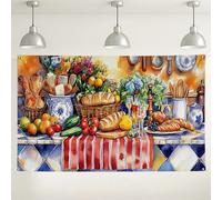 Bountiful Harvest - Sfondo da parete per cucina, vivace frutta e pane, arte decorativa da parete, rustico, per interni ed esterni, per eventi culinari, celebrazioni autunnali, 180 x 109 cm