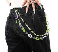 Bounzhi Simpatici pantaloni Jean, portachiavi a strati, stile punk, con ciondoli colorati a forma di cuore, con tasca per pantaloni, hiphop rock, catena per il corpo, per uomini e donne (verde 2)
