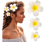 Bouory Fermaglio per capelli con fiore giallo Plumeria, set di fermagli per capelli hawaiani, accessori per capelli bohémien, da donna, 3 pezzi