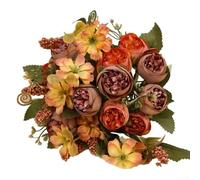 Bouquet artificiale di rose artificiali per la decorazione della stanza di nozze, il layout dell'ufficio e la hall dell'hotel, realizzato con seta, plastica e filo di ferro (caffè)