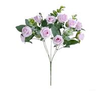 Bouquet artificiale tra cui rose ed eucalipto verdi per esporre corsie di nozze, panca da toeletta e mensola armadio (viola chiaro)