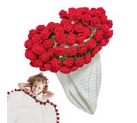 Bouquet Blanket Crochet - Floral Handcrafted Knitting Blanket, Artistic Rose Throw, Boho Style Home Decor, Soft Comfort Layer | Charming Sofa Bed Picnic Camping For Bedroom Living Room Couch Rela