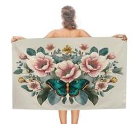 Bouquet Botanique Fiori Bella Farfalla Telo Mare in Microfibra Senza Sabbia Grande Asciugamano Doccia Multiuso Assorbente per Bagno Piscina 130x80 CM