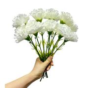 Bouquet da 28 cm, 10 garofani a stelo, per esterni, resistente ai raggi UV, non sbiadisce, mini petali di seta di garofano, piante finte per foto, decorazioni per casa, feste e matrimoni (bianco)