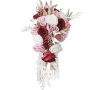 Bouquet da sposa a cascata con fiori artificiali a cascata con foglie e manico in nastro per centrotavola, feste, cerimonie, anniversari