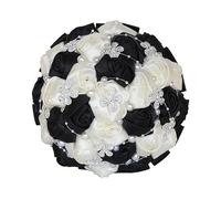 Bouquet da sposa, accessori da sposa, fiori artificiali fatti a mano, nastro per damigella d'onore, bouquet da sposa, color crema nero, diametro 21 cm