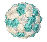Bouquet da sposa, accessori da sposa, fiori artificiali fatti a mano, nastro per damigella d'onore, bouquet da sposa, menta, En8, crema, diametro 24 cm