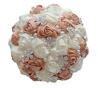 Bouquet da sposa, accessori da sposa, fiori artificiali fatti a mano, nastro per damigella d'onore, bouquet da sposa, cachi e crema, diametro 24 cm