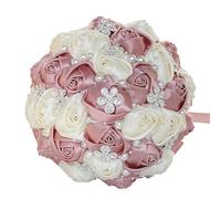 Bouquet da sposa, accessori da sposa, fiori artificiali fatti a mano, nastro per damigella d'onore, bouquet da sposa, fard, color crema, diametro 24 cm