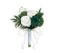 Bouquet da Sposa con Fiori Artificiali per La Sposa, Bouquet da Lancio, Che Tengono a Mano Bouquet da Damigella d'Onore da Sposa con Ros, Verde Bianco