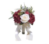Bouquet da sposa con rose artificiali in stile foresta, progettato per fotografie nuziali e feste di fidanzamento con una sensazione leggera (rosso vino)