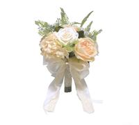 Bouquet da sposa con rose artificiali in stile foresta, progettato per fotografie nuziali e feste di fidanzamento con una sensazione leggera (per champagne)