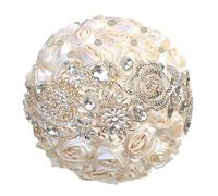 Bouquet da sposa di lusso con strass e nastro di rose per damigella d'onore, bouquet eterno forniture per matrimoni, albicocca, diametro 19 cm