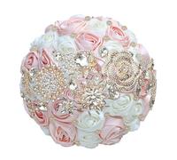 Bouquet da sposa di lusso con strass e nastro di rose per damigella d'onore bouquet eterno forniture per matrimoni Shell Pnnrk crema 22 cm di diametro