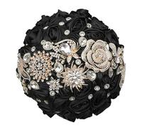 Bouquet da sposa di lusso con strass e nastro di rose per damigella d'onore, bouquet eterno, forniture per matrimonio, nero, diametro 19 cm