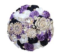 Bouquet da sposa di lusso con strass e nastro di rose per damigella d'onore, bouquet eterno, forniture per matrimoni, mix nero, diametro 16 cm