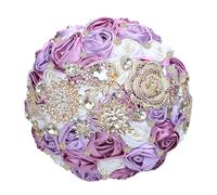 Bouquet da sposa di lusso con strass e nastro di rose per damigella d'onore, bouquet eterno per matrimonio, mix malva pallido, diametro 25 cm