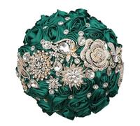 Bouquet da sposa di lusso con strass e nastro di rose per damigella d'onore, bouquet eterno per matrimonio, smeraldo, En8, diametro 19 cm