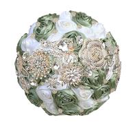 Bouquet da sposa di lusso con strass e nastro di rose per damigella d'onore, bouquet eterno per matrimonio, mix di salvia, diametro 25 cm