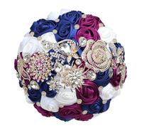 Bouquet da sposa di lusso con strass e nastro di rose per damigella d'onore, bouquet eterno per matrimonio, mix marrone scuro, diametro 22 cm