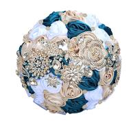 Bouquet da sposa di lusso con strass e nastro di rose per damigella d'onore, bouquet eterno per matrimonio, mix cachi chiaro, diametro 25 cm