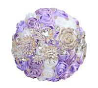Bouquet da sposa di lusso con strass e nastro di rose per damigella d'onore, bouquet eterno per matrimonio, mix crema, diametro 25 cm