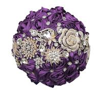 Bouquet da sposa di lusso con strass e nastro di rose per damigella d'onore, bouquet eterno per matrimonio, diametro 19 cm