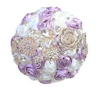 Bouquet da sposa di lusso con strass e nastro di rose per damigella d'onore eterno bouquet da sposa forniture per matrimonio viola taro pallido mix 22 cm di diametro