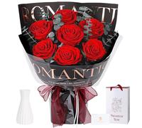 Bouquet di 7 Rose Rosse con Vaso, Vera Rosa Stabilizzata, Rosa Eterna, Regali per Donna, Mamma, Moglie, Fidanzata, per Compleanno, Anniversario, San Valentino, Festa della Mamma