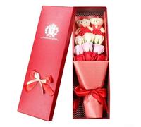 Bouquet di 9 rose aromatiche di sapone a forma di orso, in una bella scatola di presentazione, perfetto per espressioni sentite (rosso)
